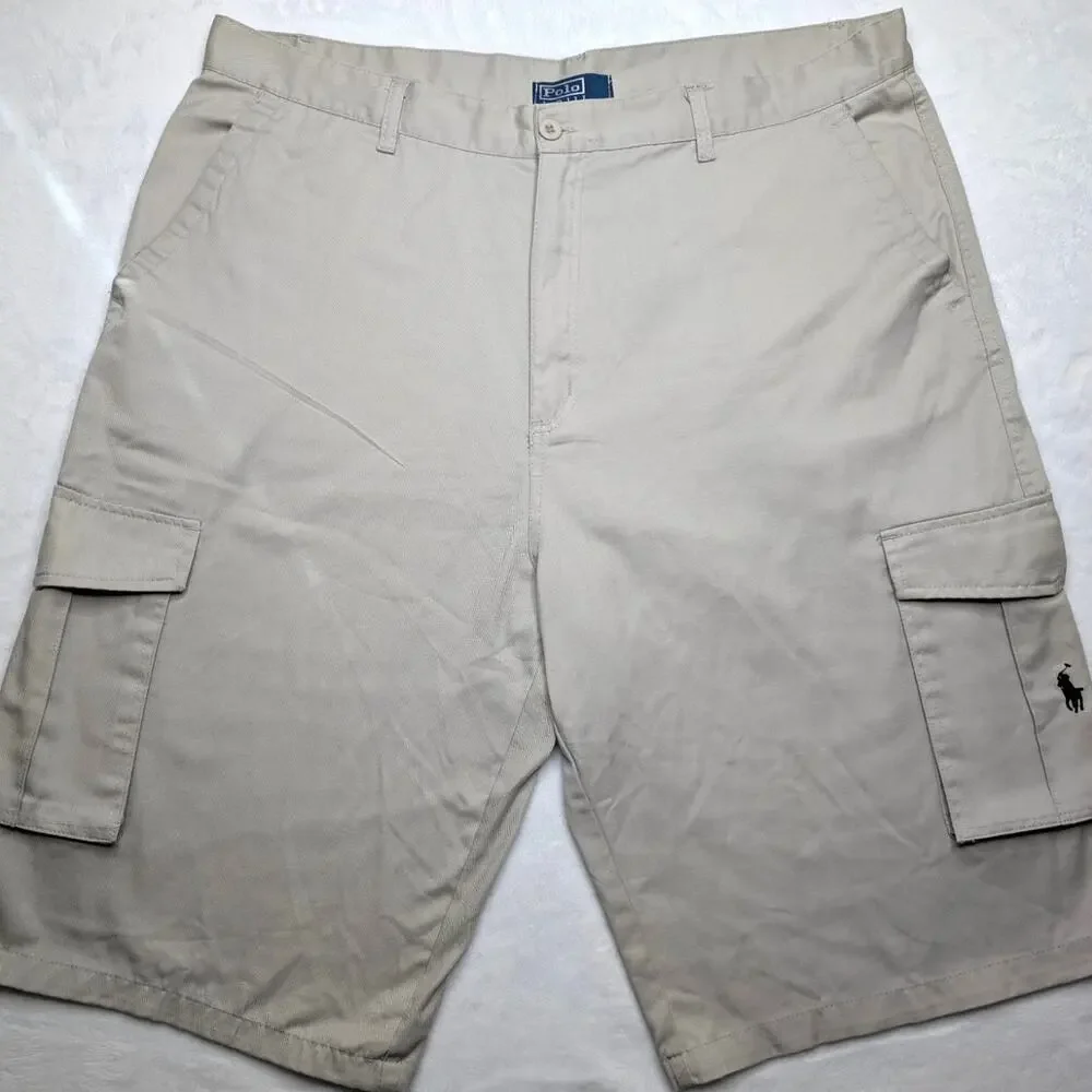 Polo Ralph Lauren Vintage Y2K Mens Khaki Cargo Shorts - 40 Waist Tan 90's Baggy‎